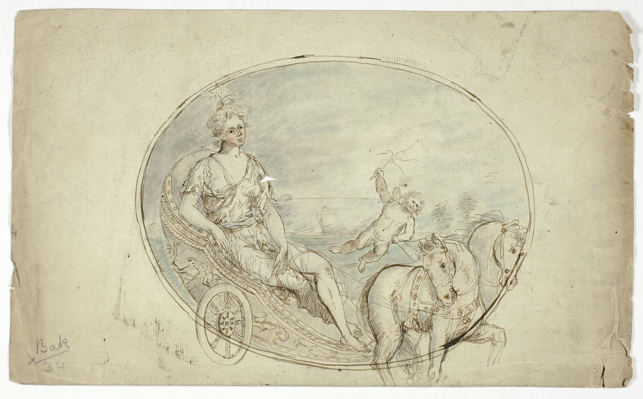 Aurora na rydwanie (recto); trzy męskie popiersia portretowe (verso) autorstwa Unknown artist