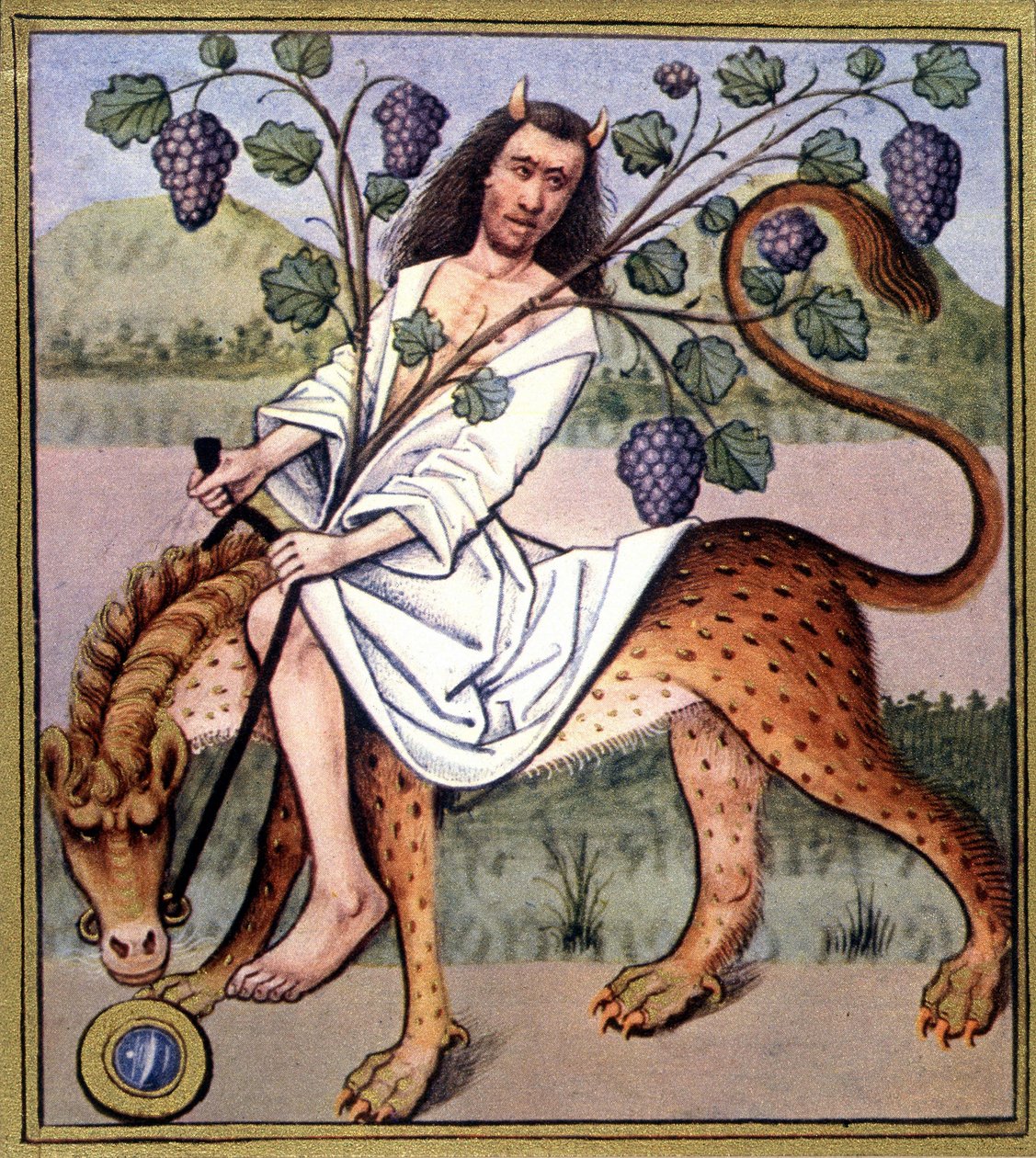 Bachus (Bacco) - reprodukcja. z XV-wiecznej iluminacji autorstwa Unknown artist
