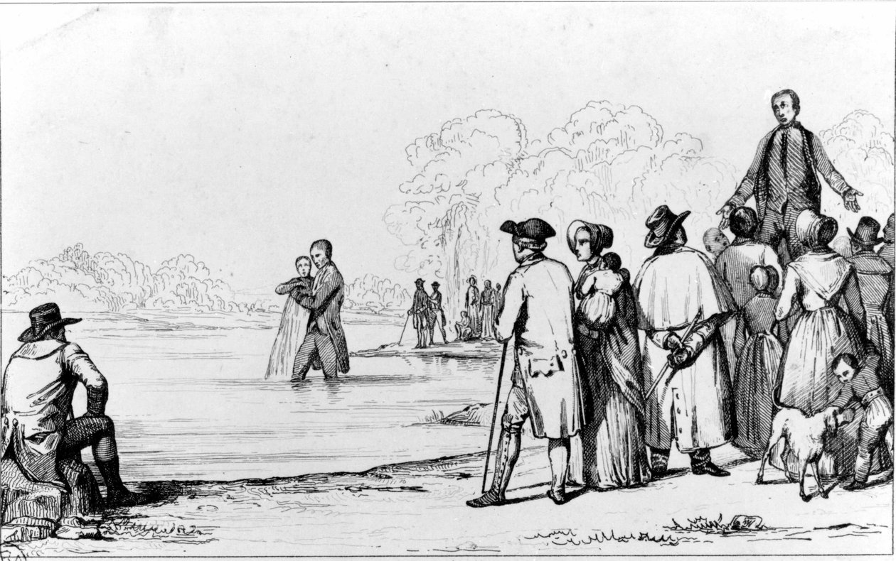 Chrzest anabaptystów z całkowitym zanurzeniem w wodzie. autorstwa Unknown artist