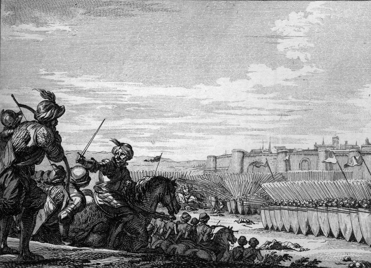 Bitwa pod Poitiers między armią Karola Martela a Saracenami, 732. Rycina z XVIII wieku. autorstwa Unknown artist