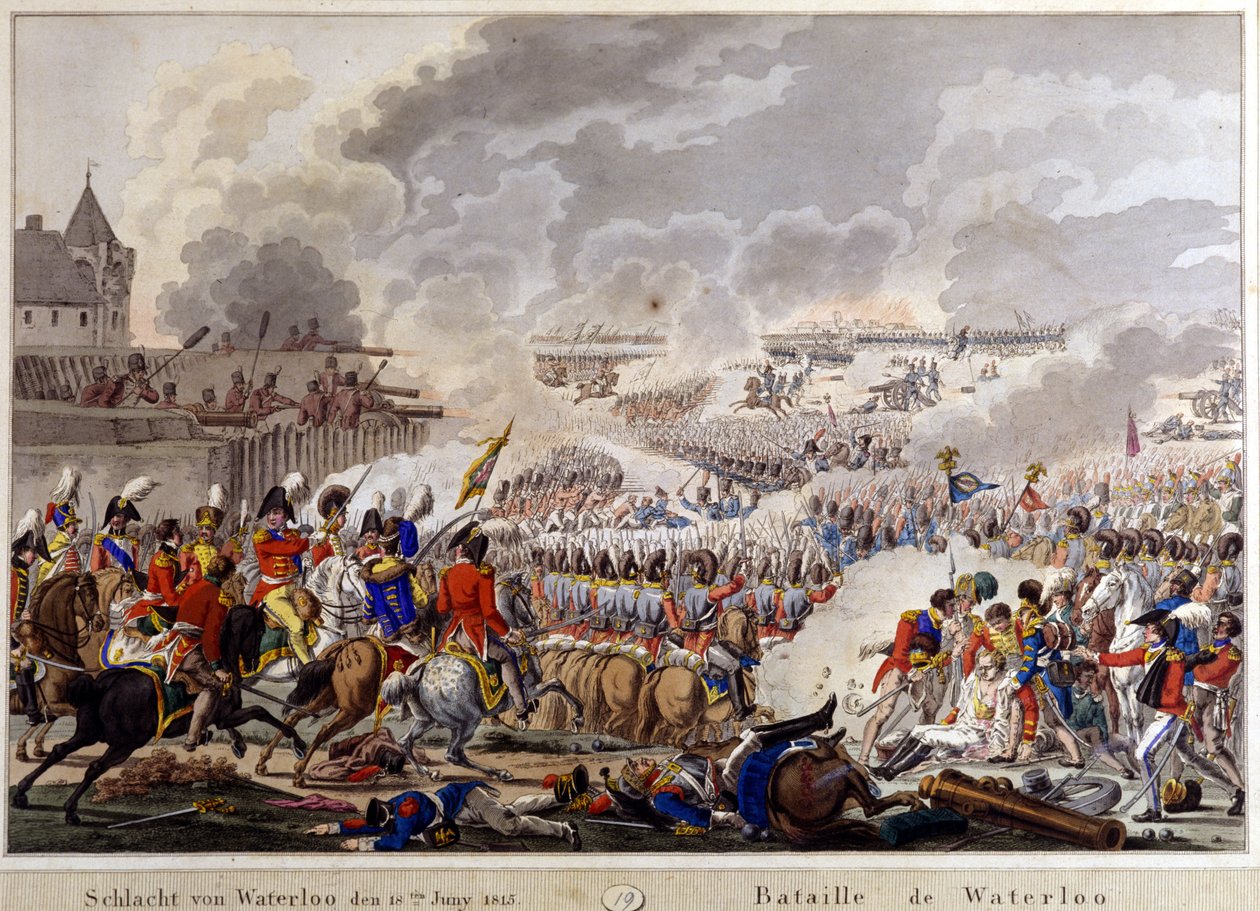 Bitwa pod Waterloo 18 czerwca 1815. Grawerowanie XIX wieku autorstwa Unknown artist