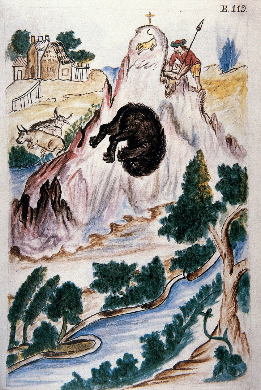 Polowanie na niedźwiedzie, z książki „Trujillo of Peru” lub „Codex Martinez Companion”, autorstwa Balthazara Martinez Companion i Bujanda, biskupa Trujillo (1782-1785) autorstwa Unknown artist
