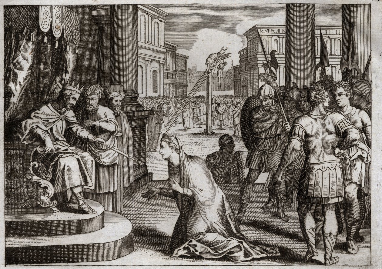 Biblia Royaumont, Stary Testament: Kara Amana. Assuerus I (Kserkses I) zawiesza Amana (Hamana) na szubienicy, którą przygotował dla Mardochee (lub Mordechaja lub Mordechaja) i wycofuje Śmierć Edytuj, którą opublikował w całym swoim królestwie przeciwko autorstwa Unknown artist