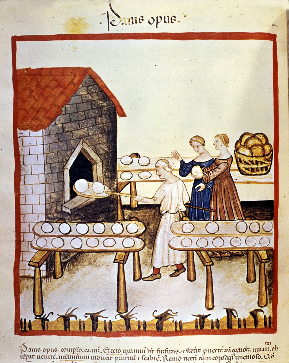 Czarny chleb: piekarz w pracy przed piecem. Oświetlenie z doju medycyny i dietetyki „”Tacuinum sanitatis”” autorstwa Unknown artist