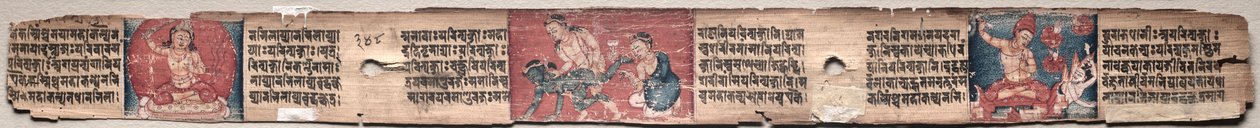 Bodhisattwa Samantabhadra oczyszcza ścieżkę do oświecenia za pomocą Mandziuśriego: Folio 348 (verso), z Gandawjuha-sutry (Pismo Najwyższego Szyku) autorstwa Unknown artist