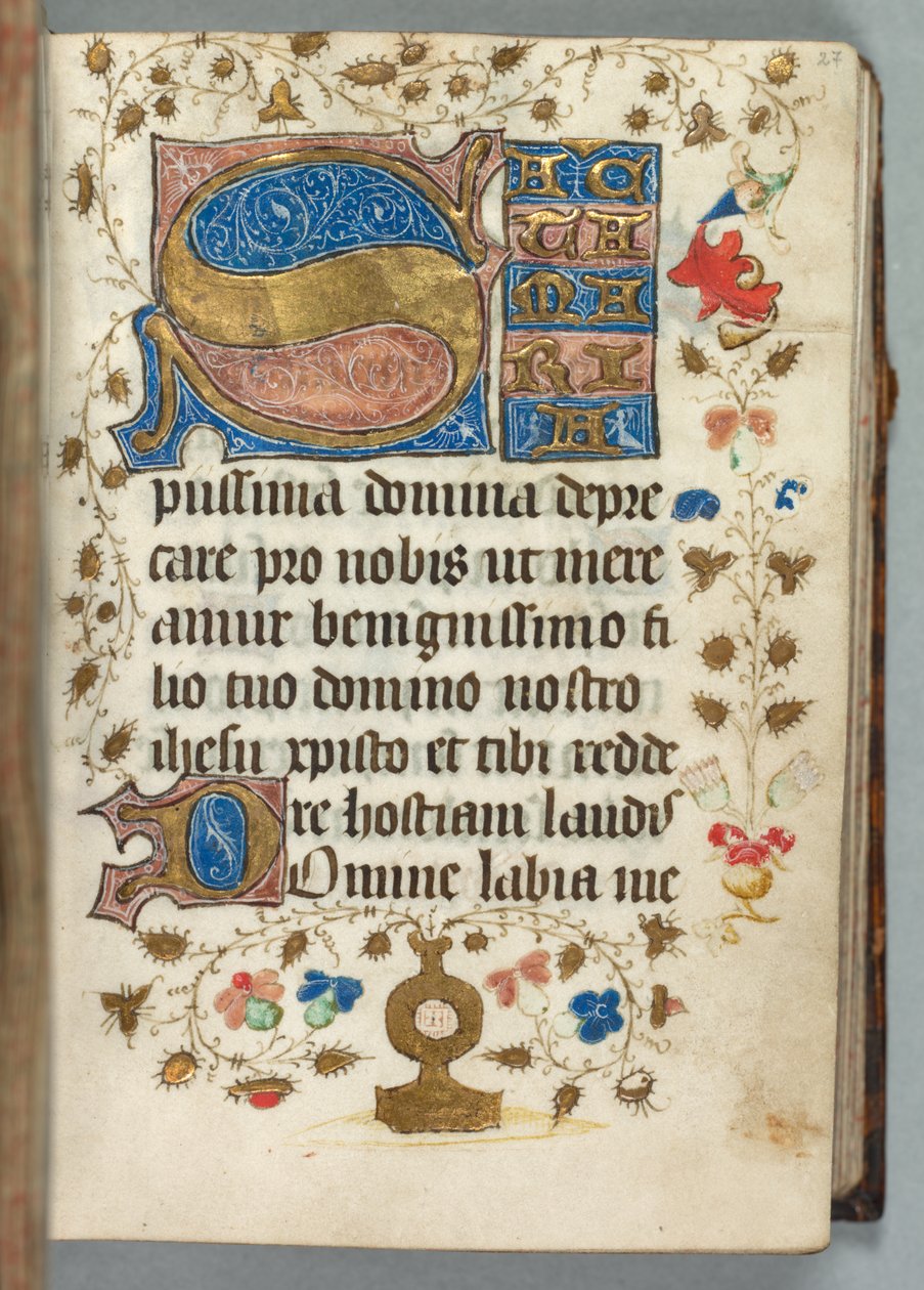 Księga godzin (Użycie Metz): Fol. 27r, zdobione inicjały autorstwa Unknown artist