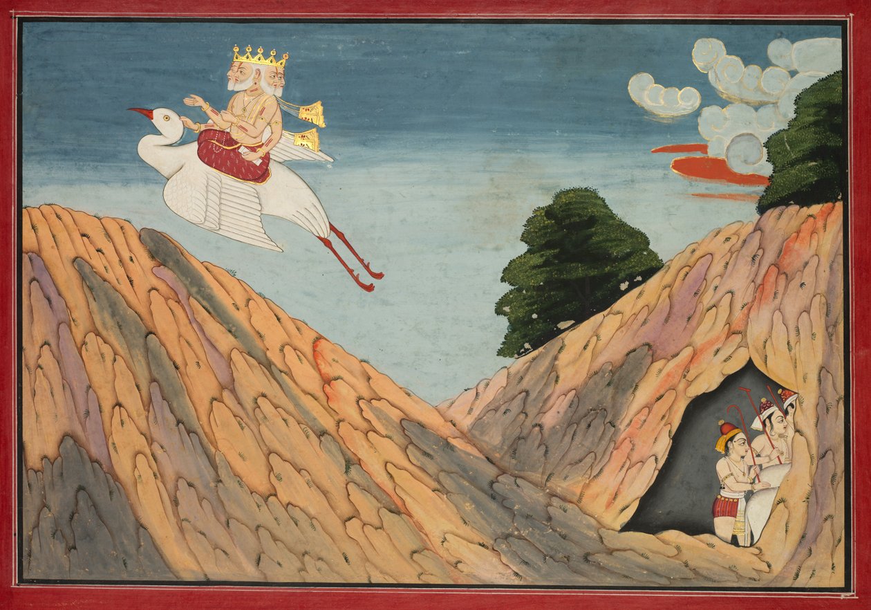 Brahma ukrywa pasterzy i cielęta w jaskini, strona z Bhagavata Purany autorstwa Unknown artist