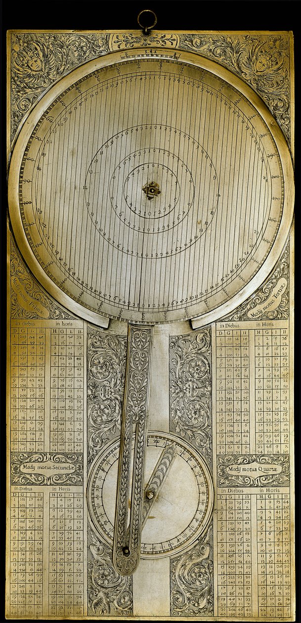 Instrument Brassy znany jako „Jovilabe” (Jovilabium) wyprojektowany po badaniach nad okresami satelitów Jowisza przez astronoma Galileo Galilei (Galilee) (1564-1642) około 1610 roku. 1650-1700 Florence, Istituto e Museo di Storia delle Scienze. autorstwa Unknown artist