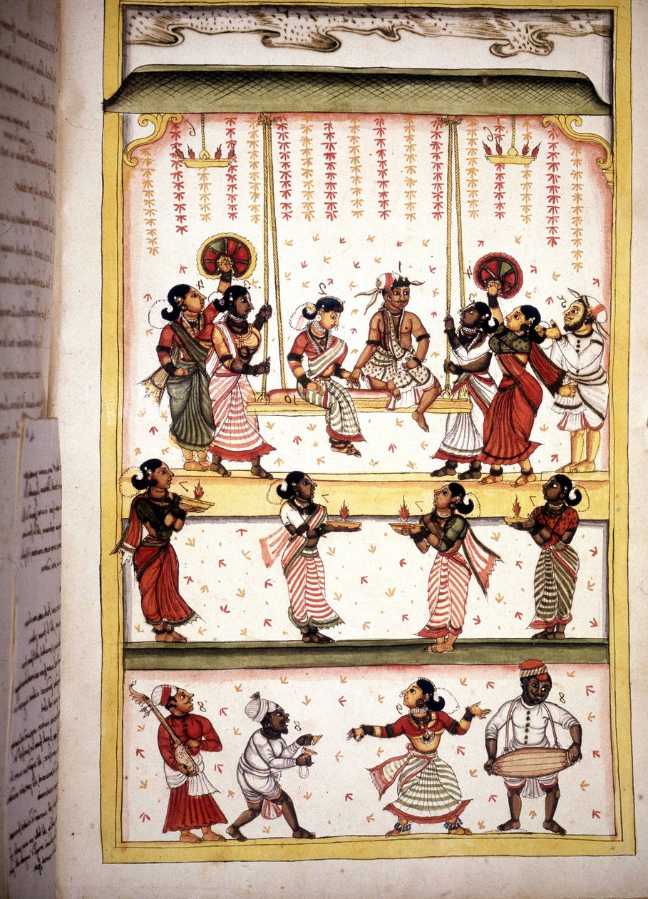Strona uczty ślubnej z rękopisu (ms.8300) „Historia Mogol” (Moghul lub Moghol) autorstwa Stefano Nivibus Cardeira. 18 wiek. Bibloteca marciana, Wenecja autorstwa Unknown artist