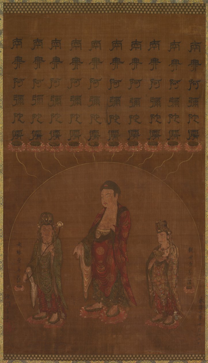 Budda Amitābha z dwoma towarzyszącymi bodhisattwami autorstwa Unknown artist