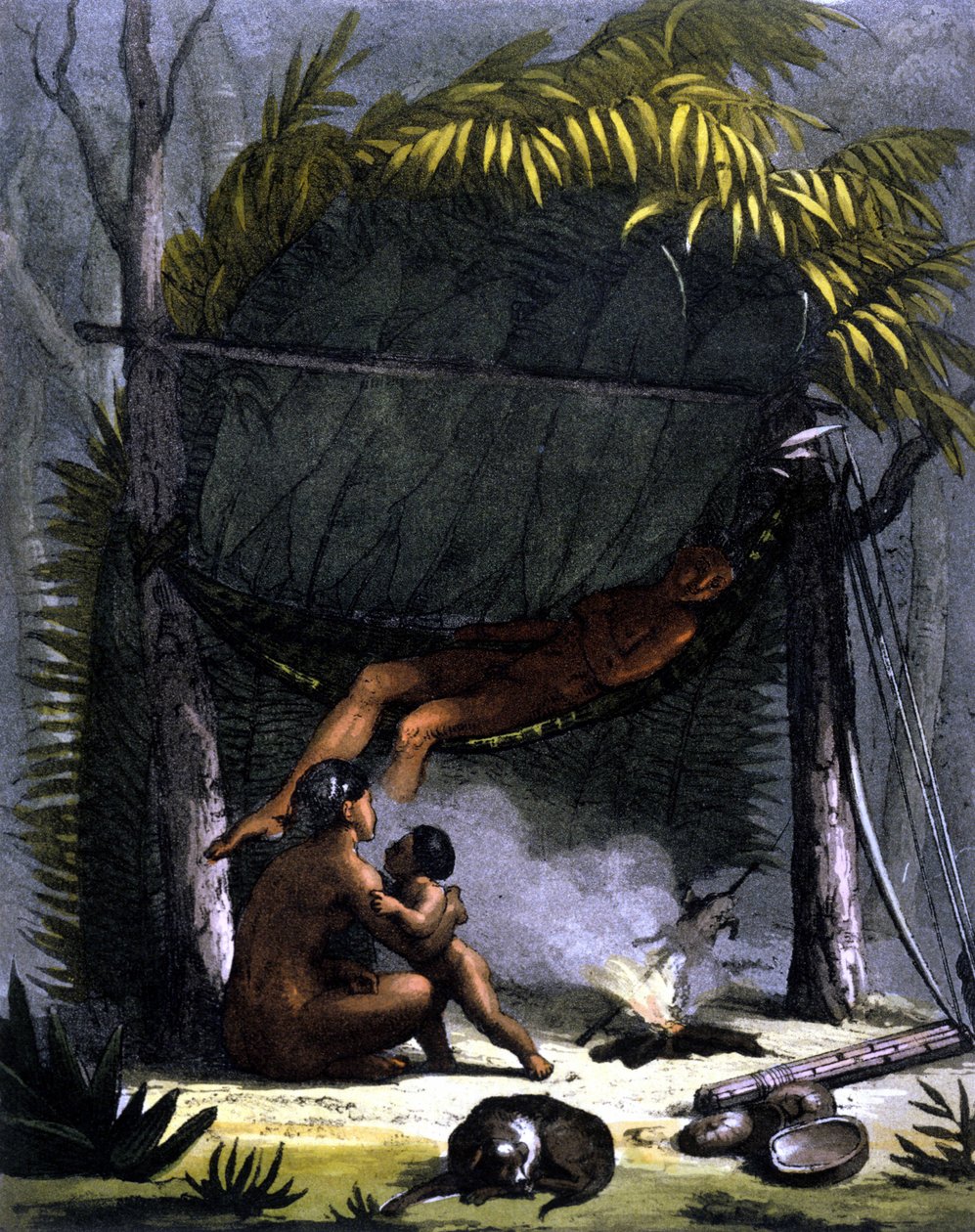 Cabane des Puris w Brazylii - w „Strój starożytny i współczesny” Ferrario, wyd. Mediolan autorstwa Unknown artist