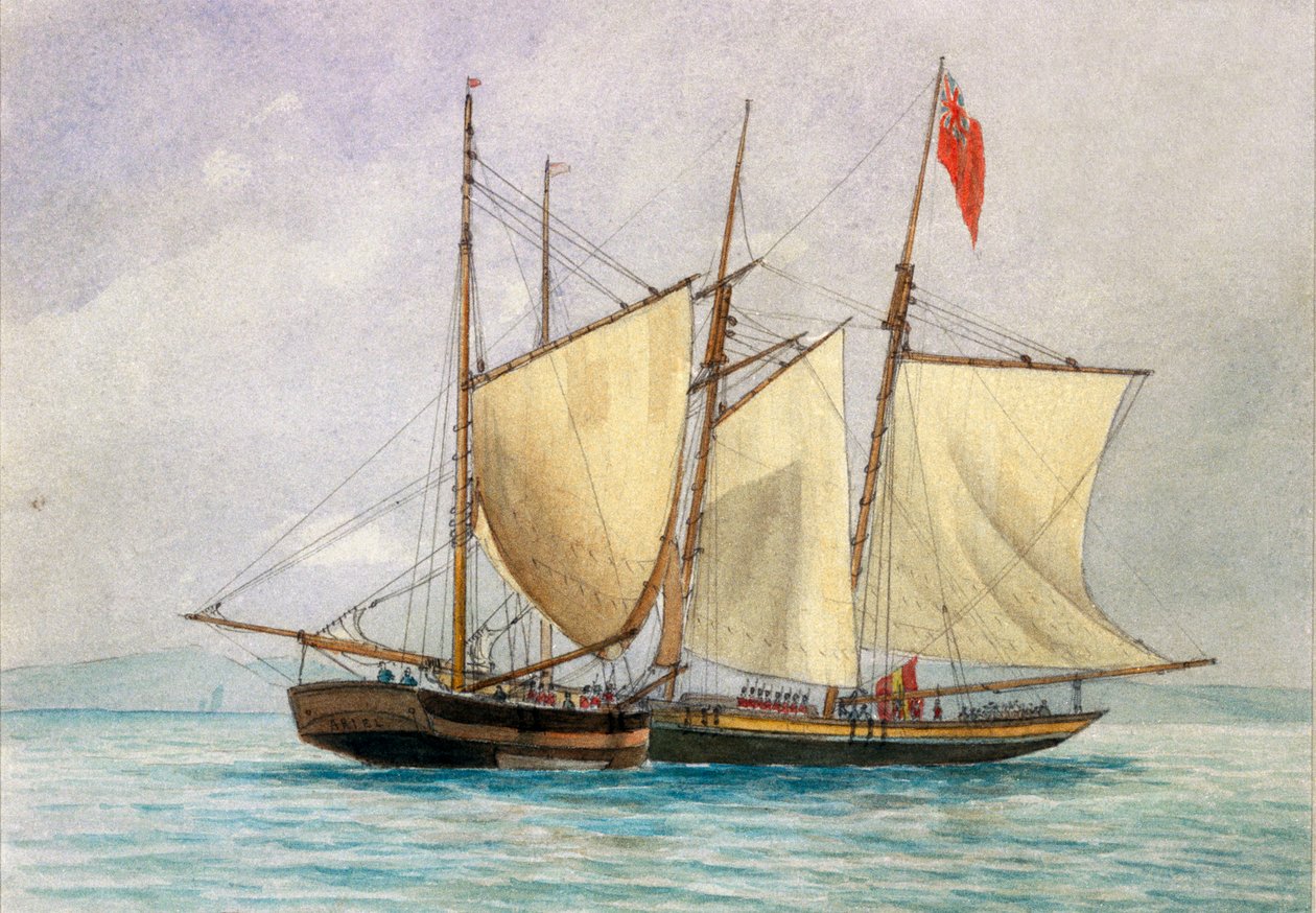 Kapitan H Wolman z HM 80th Foot zdobywa osławiony piracki szkuner Hanna Mercury Isld 26 października 1843 r. autorstwa Unknown artist