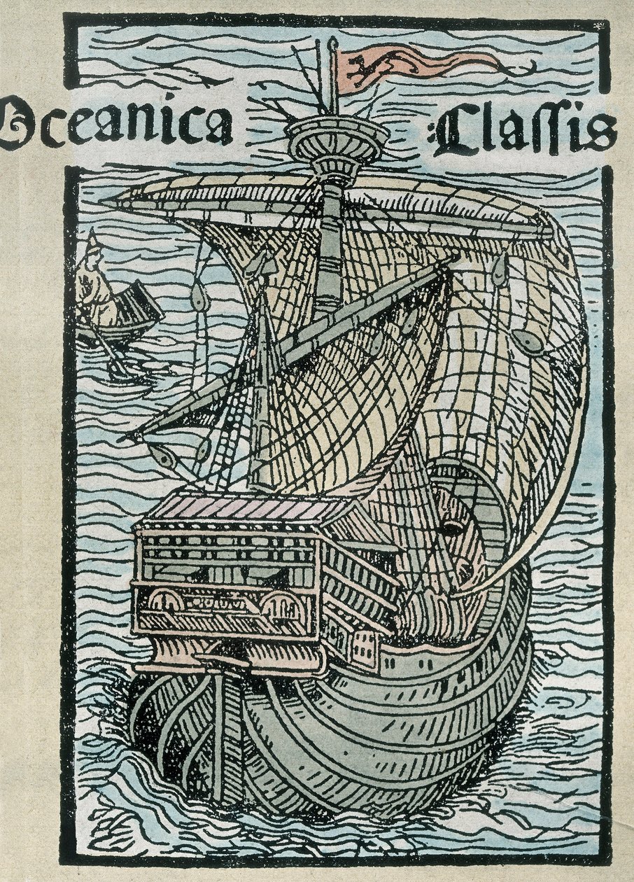 Caravelle „La Pinta” z wyprawy Krzysztofa Kolumba (kolorowe grawerowanie) autorstwa Unknown artist