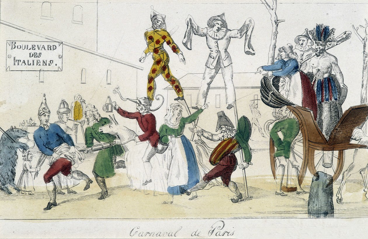 Karnawał w Paryżu, bulwar włoskich - rycina z XVIII wieku, Carnavalet. autorstwa Unknown artist