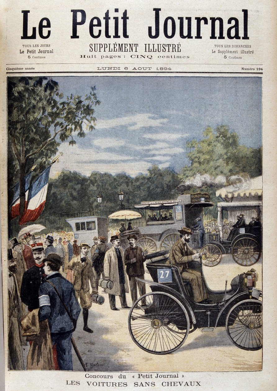 Samochody bez koni, pierwszy samochód Panhard Levassor - okładka. „”Le Petite Journal”” z 6 sierpnia autorstwa Unknown artist