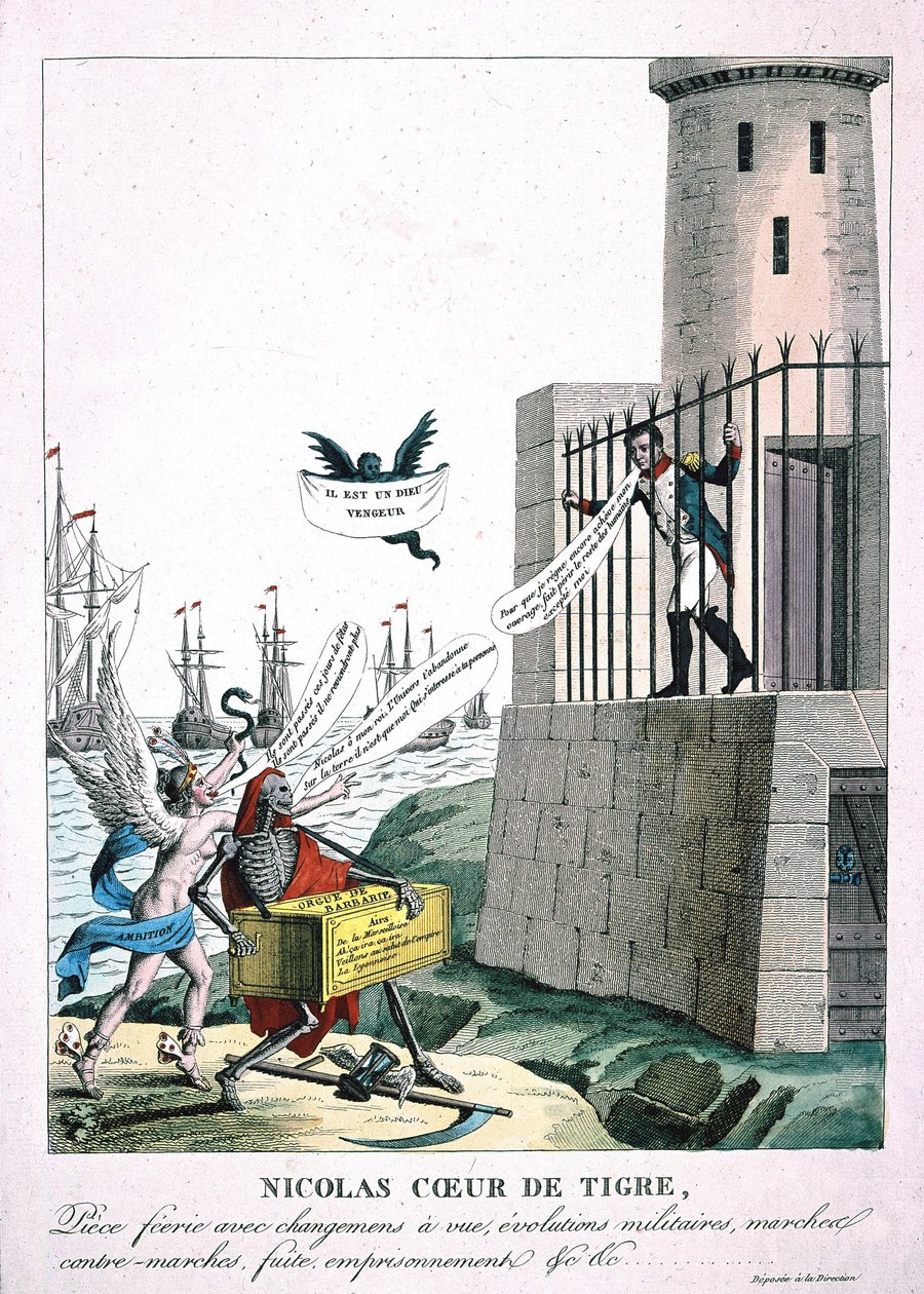 Karykatura przeciw Napoleonowi I z personifikacją ambicji i śmierci, ok. 1930 r. 1815 autorstwa Unknown artist