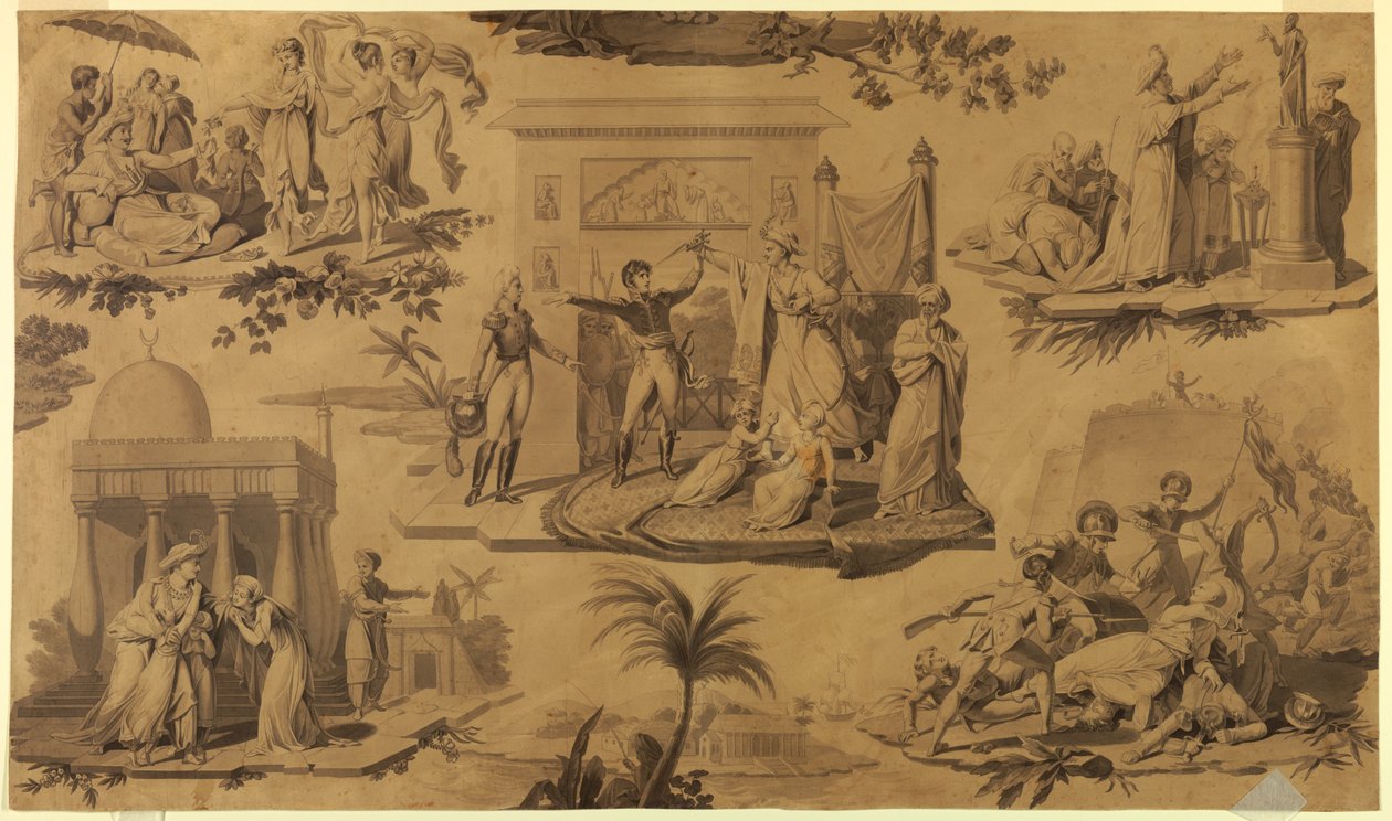 Karykatura drukowanej tkaniny bawełnianej: Francuzi w Egipcie [Les Francais en Egypte] autorstwa Unknown artist