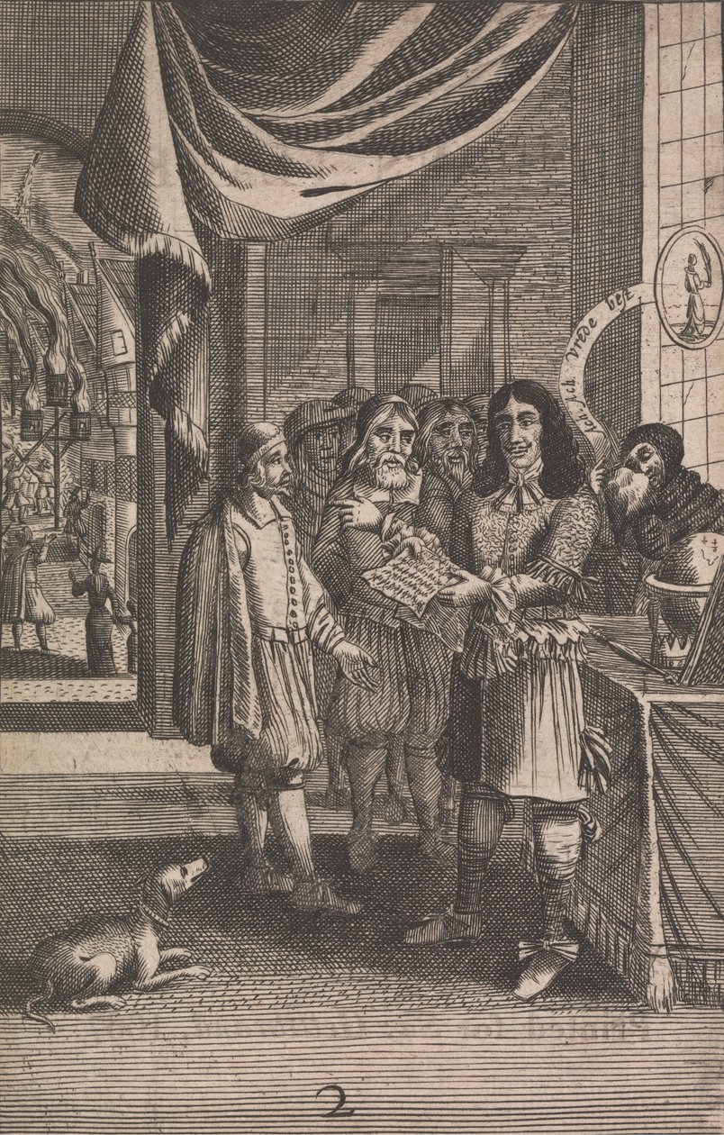 Karykatura przedstawiająca Karola II i ogień autorstwa Unknown artist