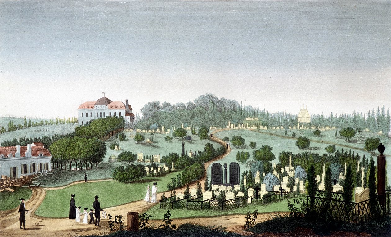 Cmentarz Père Lachaise, około 1820 r. - w „”Widokach Paryża”” Courvoisiera autorstwa Unknown artist