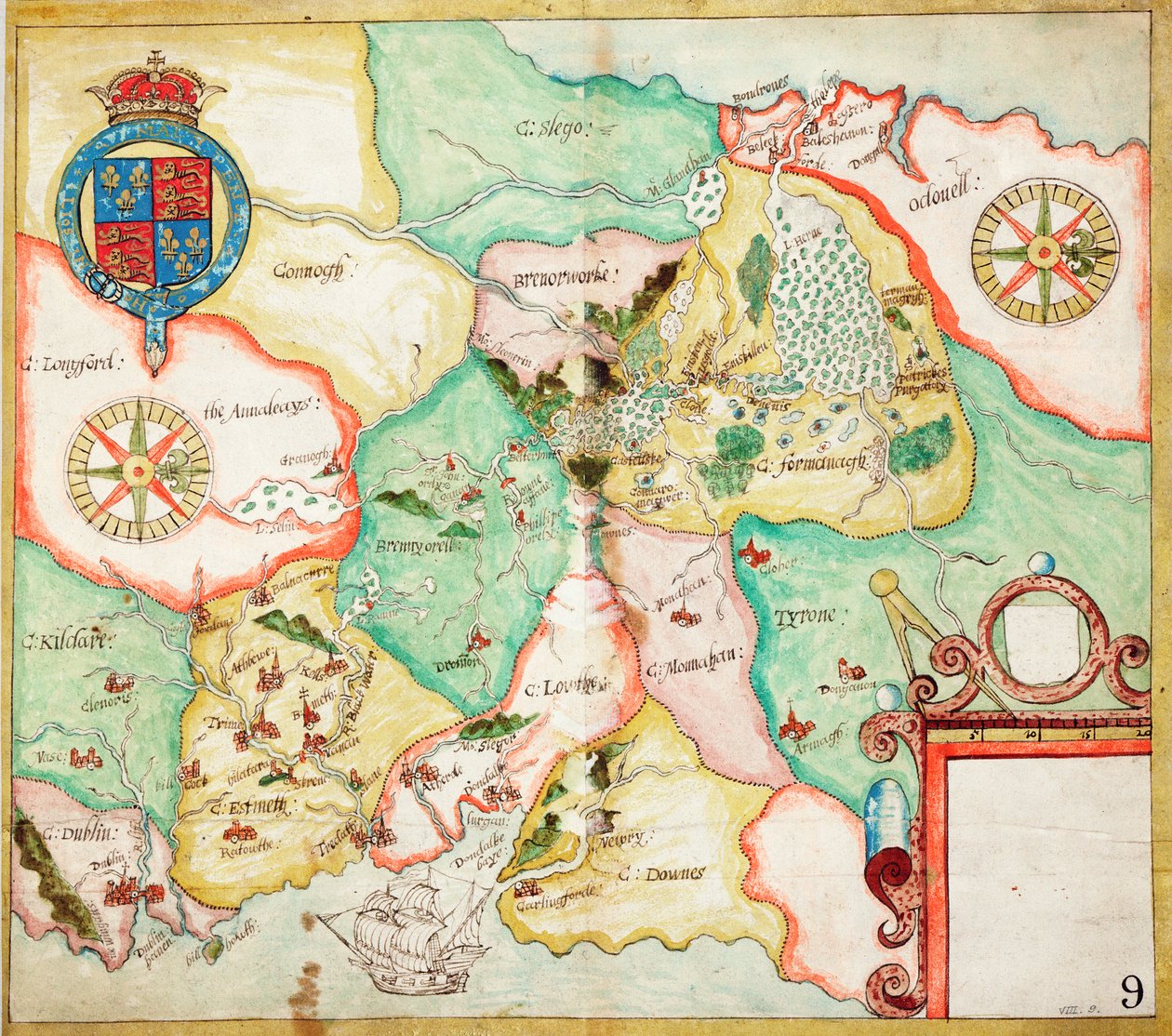 Irlandia Środkowa, Dublin do Sligo, ok. 1600 r. (płótno, papier) autorstwa Unknown artist