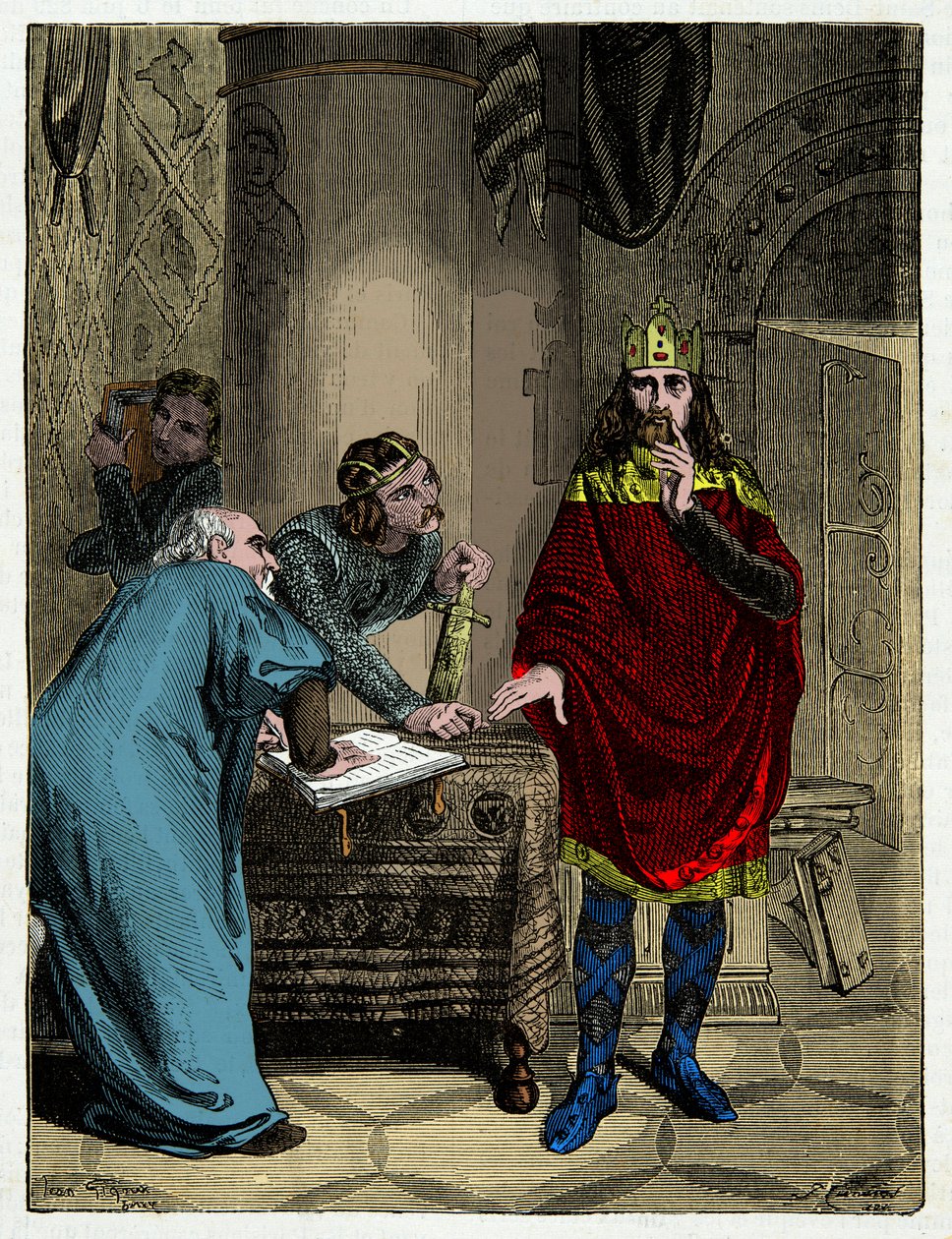 Karol Wielki dyktujący swoje kapituły swojemu ministrowi Alcuinowi (732-804), Grawerowanie XIX w. autorstwa Unknown artist
