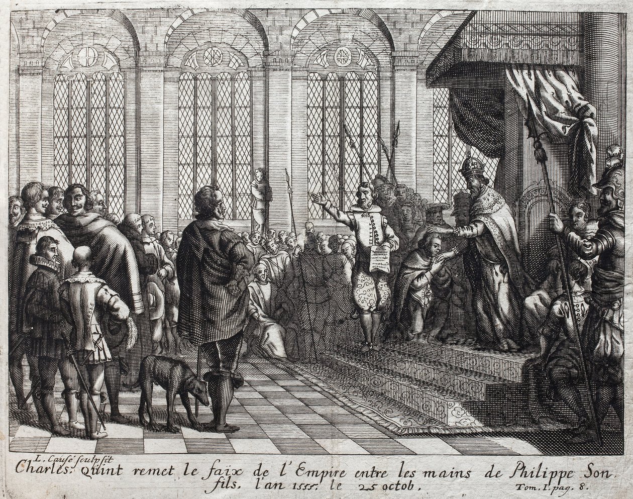Karol V (1500-1558) przekazał 25 października faix cesarstwa Filipowi II (Felipe) (1527-1598), jego synowi autorstwa Unknown artist