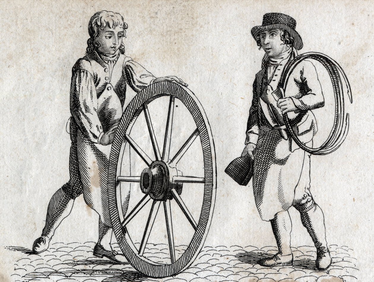 Charron z kołem wozu i uczniem grawerowania pod koniec XVIII wieku. autorstwa Unknown artist