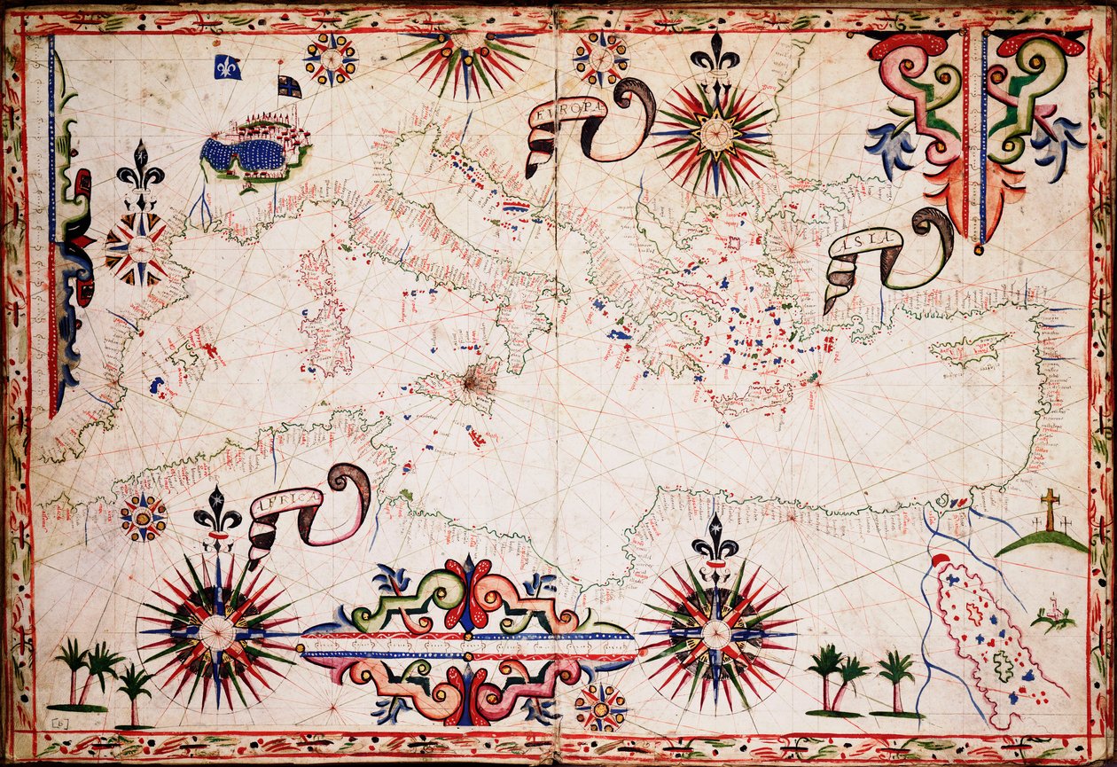 Mapa Morza Śródziemnego, Czarnego i Kaspijskiego, ok. 1620 r. (rękopis) autorstwa Unknown artist