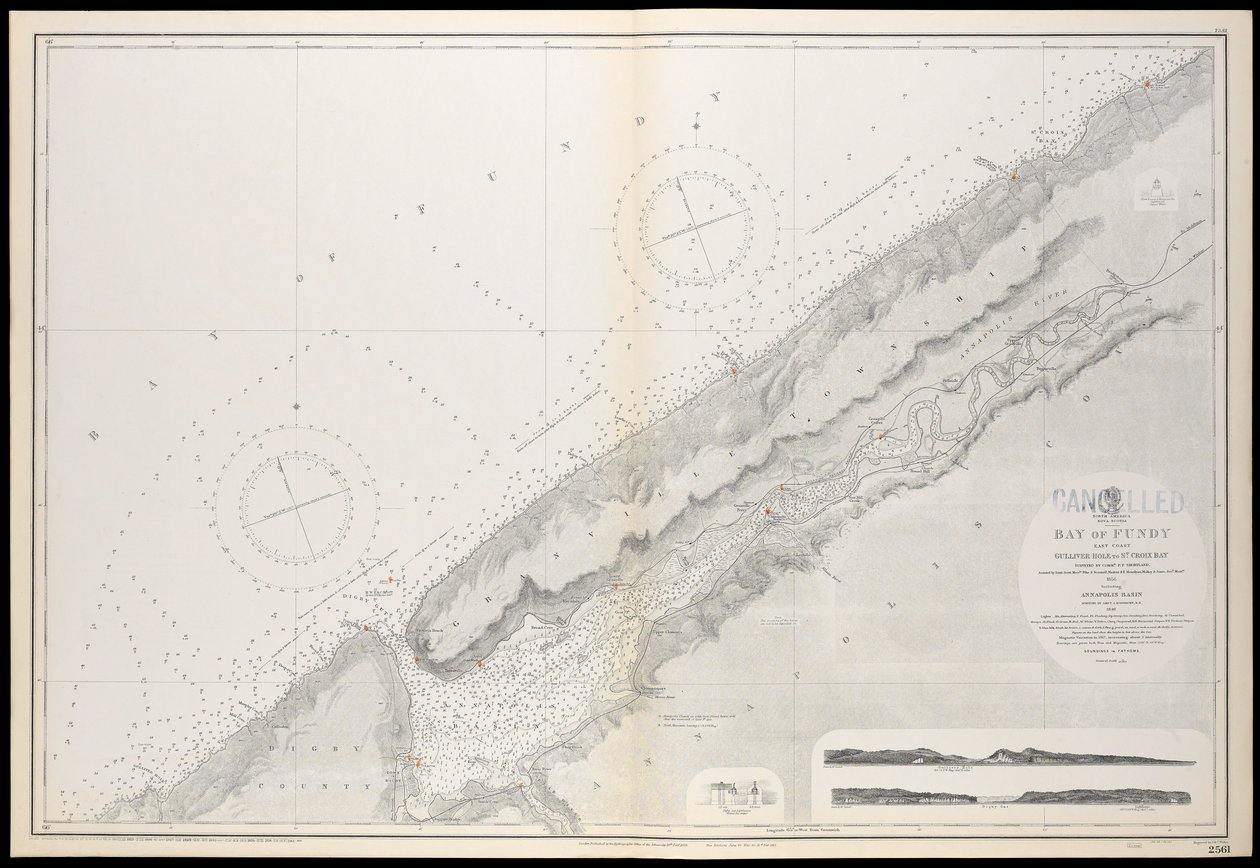 Mapa Nowej Szkocji, Zatoka Fundy, Gullivers Hole do St Croix Bay, po raz pierwszy opublikowana 10 lutego 1858 r. autorstwa Unknown artist