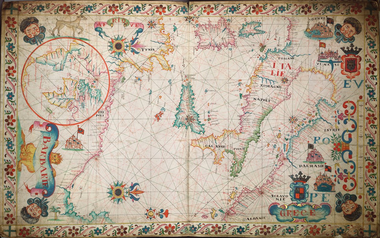 Mapa południowej części Morza Śródziemnego i Adriatyku, ok. 1600 r. (rękopis) autorstwa Unknown artist