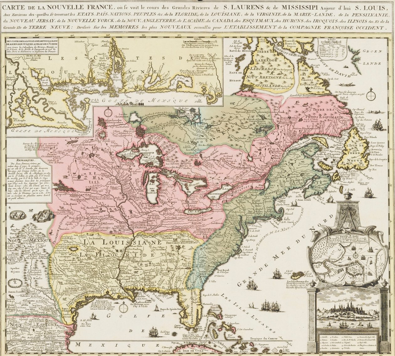 Mapa południowych Stanów Zjednoczonych przedstawiająca rzekę Missisipi i Saint Louis, ok. 1720 r. (druk) autorstwa Unknown artist
