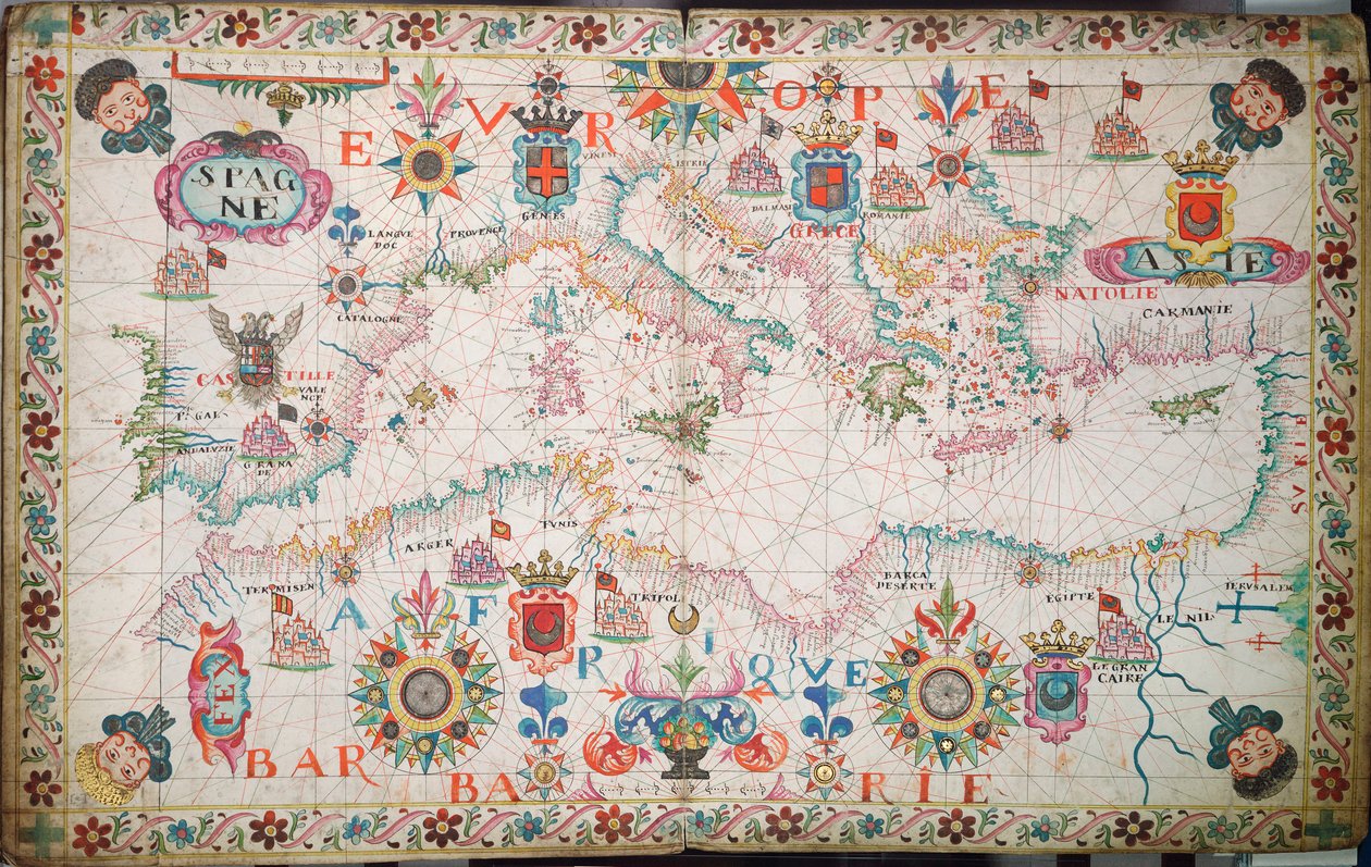Mapa Morza Śródziemnego, Czarnego i Kaspijskiego, ok. 1600 r. (rękopis) autorstwa Unknown artist