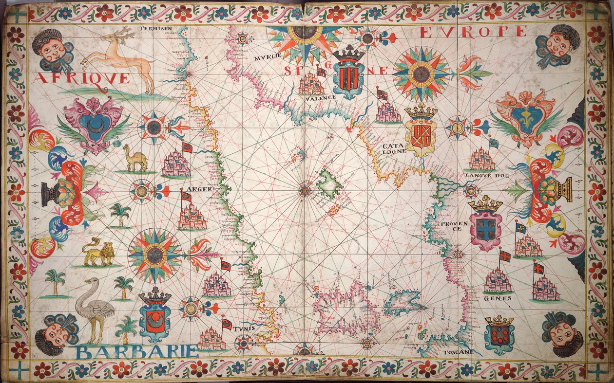Mapa zachodniej części Morza Śródziemnego, ok. 1600 r. (rękopis) autorstwa Unknown artist