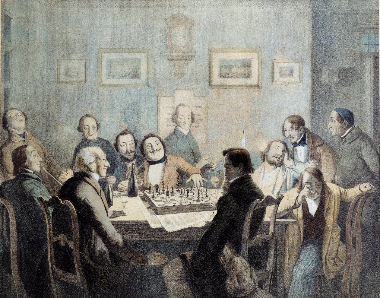 Szachiści Litografia XIX wieku. autorstwa Unknown artist
