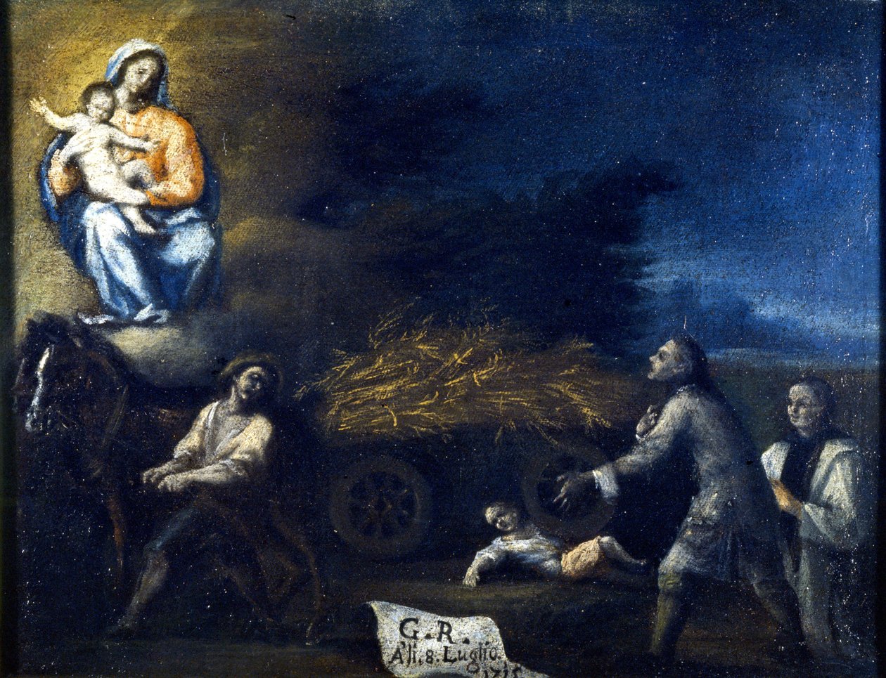 Dziecko przygniecione pługiem. Ex voto z 1715 r. z sanktuarium Santa Valeria a Seregno (Mediolan). autorstwa Unknown artist