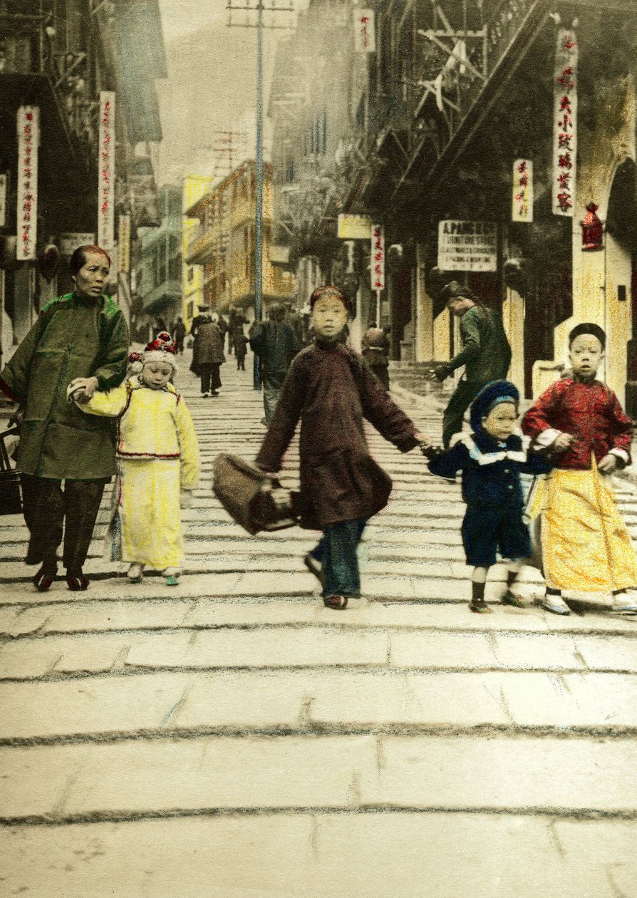 Dzieci na ulicy Pottinger w Hongkongu w 1890 roku. Chiny autorstwa Unknown artist