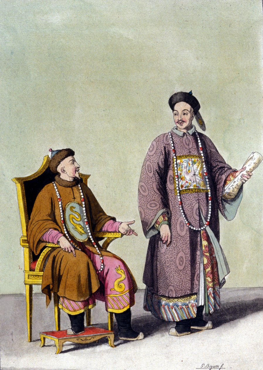 Cesarz chiński tatarski ze swoim mandarynkiem w „Le costume ancien et moderne” J. Ferrario, wyd. Mediolan autorstwa Unknown artist