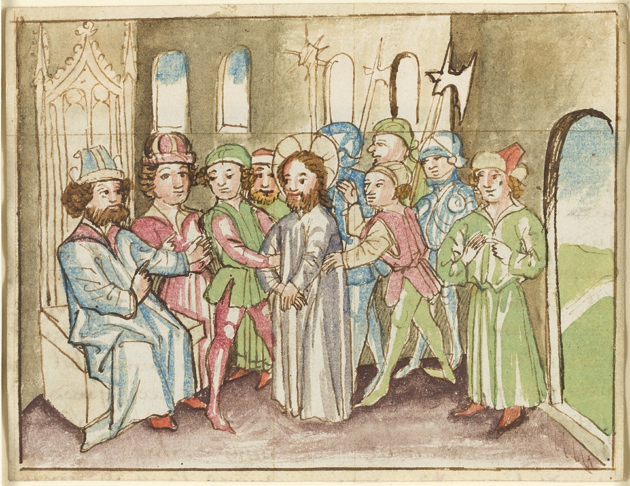 Chrystus przed arcykapłanem Annaszem, z Plenarium autorstwa Unknown artist