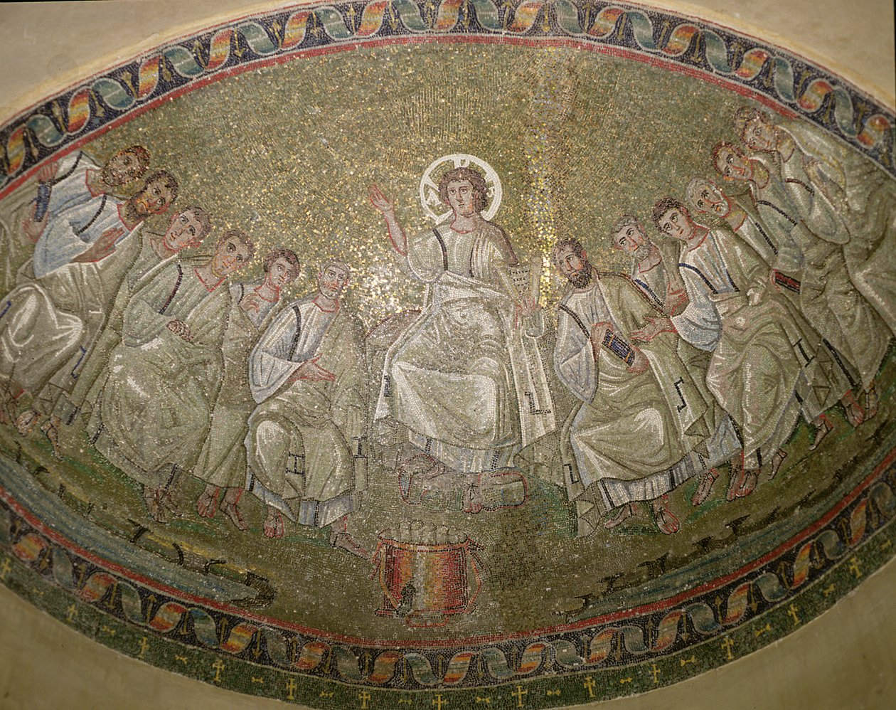 Chrystus Prawodawca na tronie z apostołami, San Lorenzo Maggiore, Mediolan (mozaika) autorstwa Unknown artist