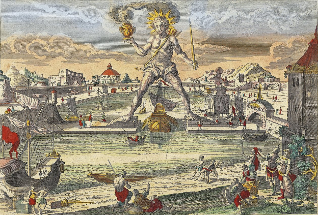 Kolos z Rodos - „” Kolos z Rodos”” (Colosso di Rodi) - rycina XVIII wiek autorstwa Unknown artist