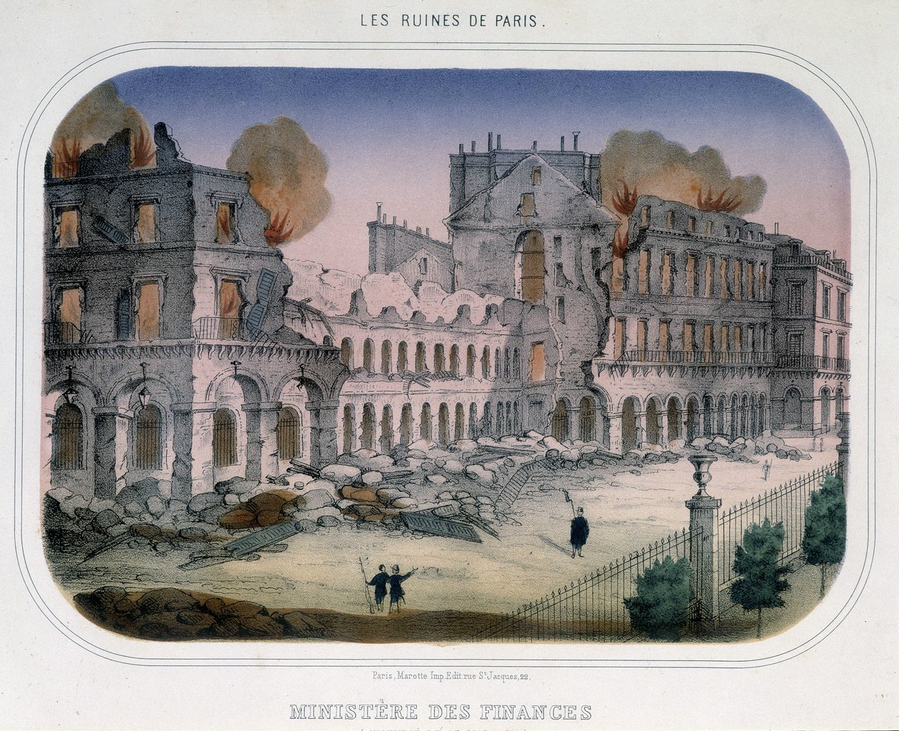 Commune de Paris: Pożar w Ministerstwie Finansów (w czasach Tuileries) 24 maja 1871 r. Rycina z XIX wieku. autorstwa Unknown artist