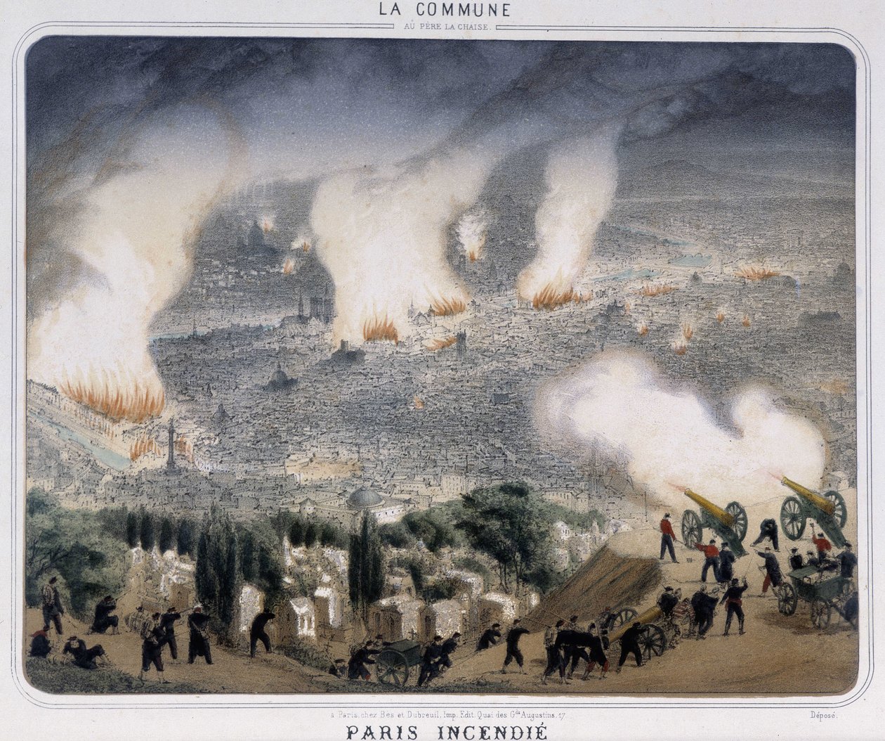 Gmina Paryż: pożar Paryża. Komunardowie strzelający z armat w kierunku Paryża. 1871. autorstwa Unknown artist
