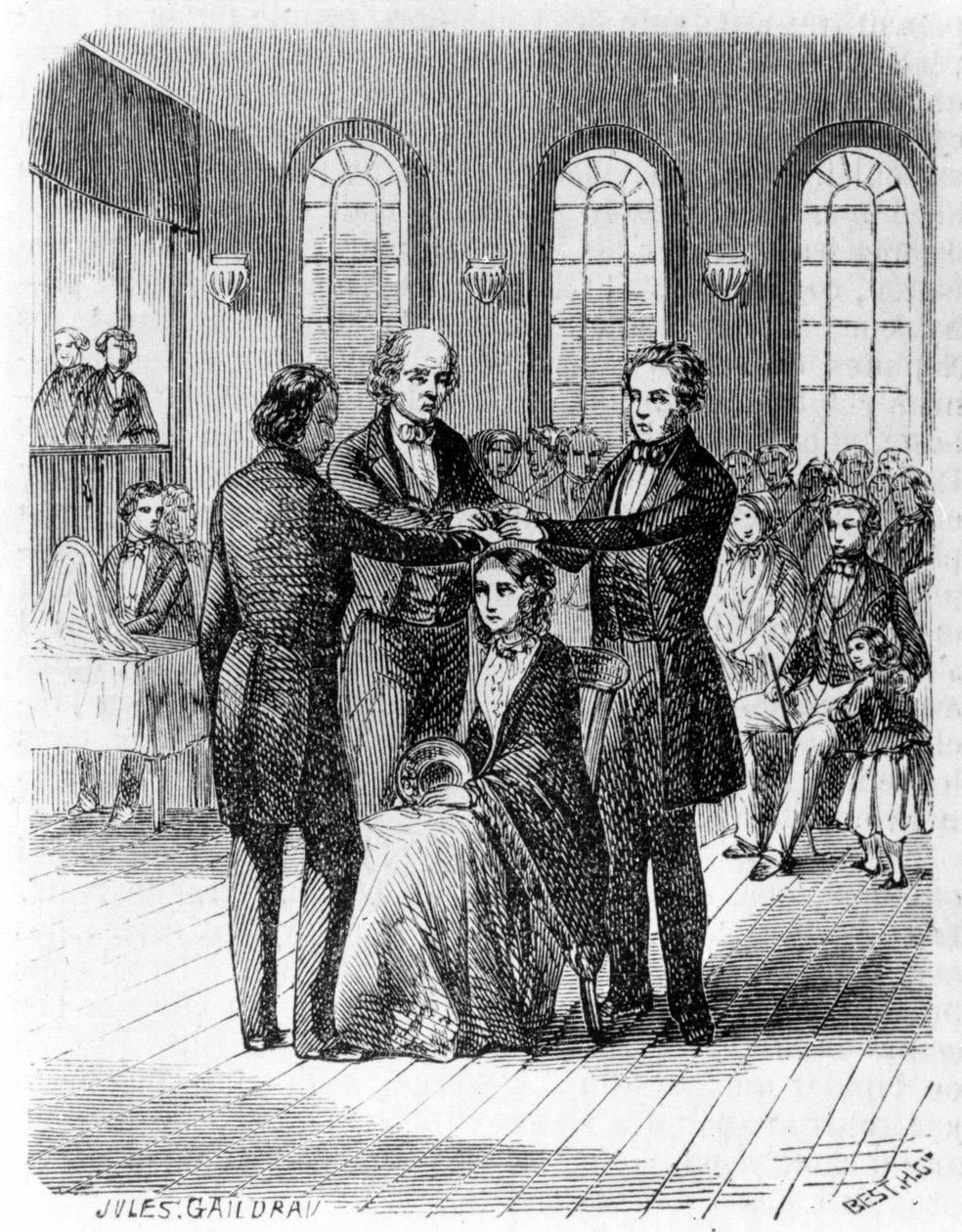 Bierzmowanie wśród mormonów. Grawerowanie z XIX wieku. autorstwa Unknown artist