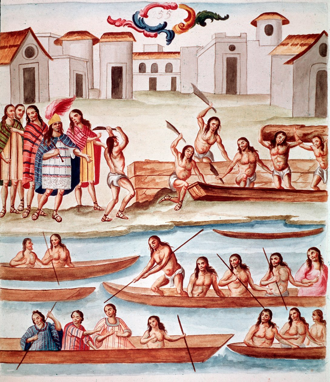 Budowa kajaków (akwarela, ok. 1770-1780) autorstwa Unknown artist