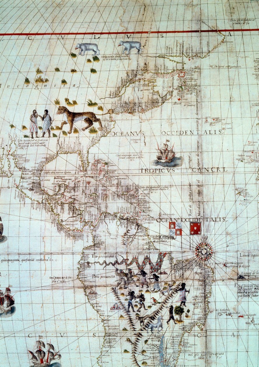 Kontynent Ameryki. Szczegółowa mapa świata autorstwa Sebastiena Cabot autorstwa Unknown artist