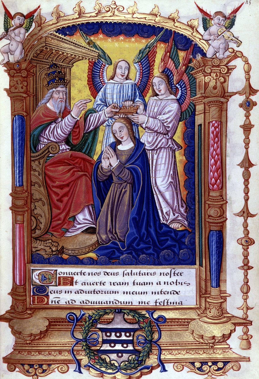 Koronacja Matki Boskiej, tekst łaciński, księga godzin autorstwa Unknown artist