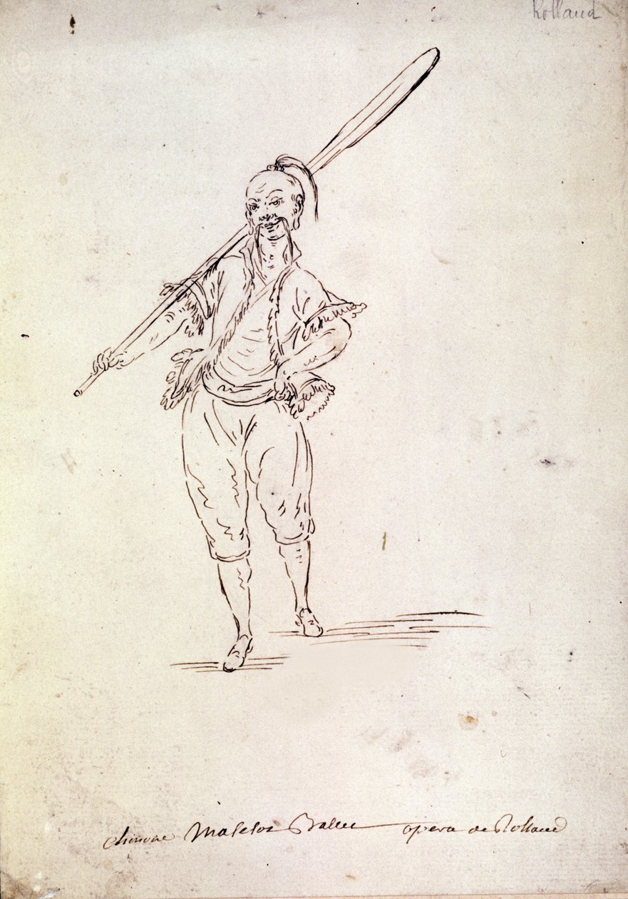 Kostium dla postaci Rolanda z opery o tym samym tytule autorstwa kompozytora Niccolo Vito Piccinniego (lub Piccinniego) (1728-1800) według libretta Jeana Francois Marmontela (1778). Rysunek końca XVIII wieku autorstwa Unknown artist