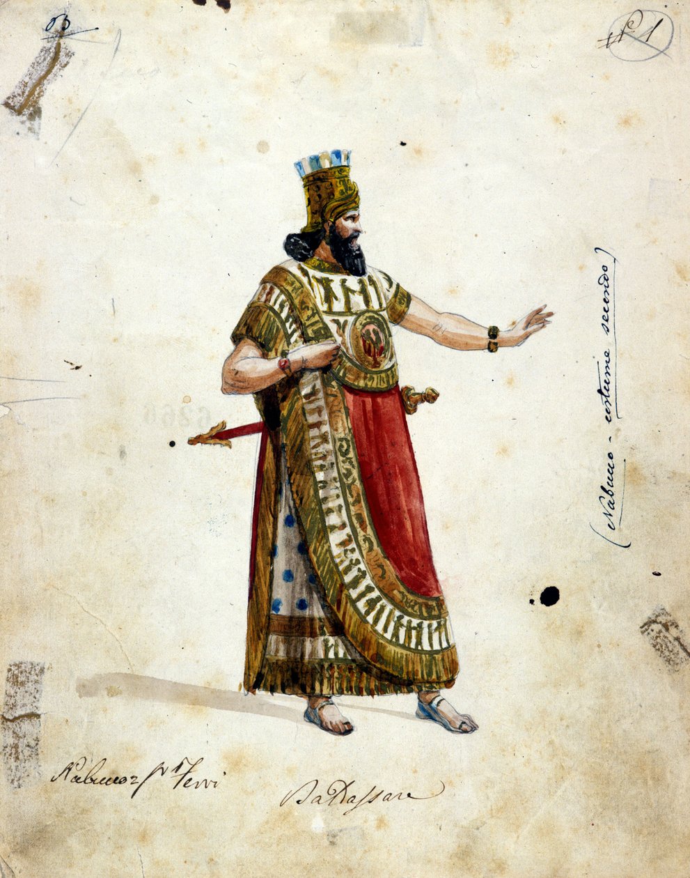Kostium Nabuchodonozora, króla Babilonu, w operze Giuseppe Verdiego (1813-1901), „”Nabucco””” po raz pierwszy nazwany „Nabucodonosor”””. Musée de la Scala autorstwa Unknown artist