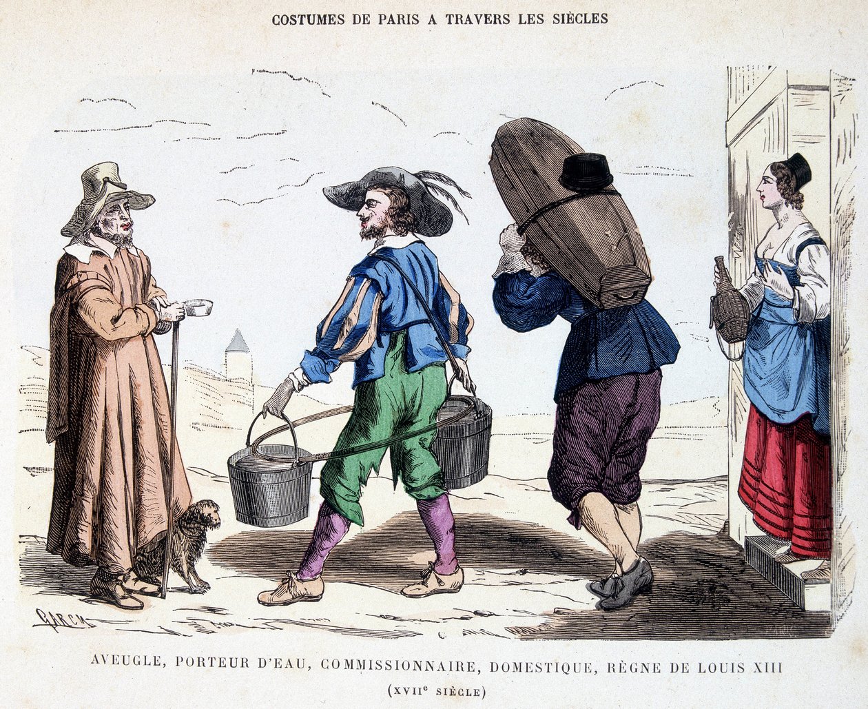 Kostium ślepca, wodniaka, komisarza, służącego w XVII wieku za Ludwika XIII. W kostiumach Paryża na przestrzeni wieków. autorstwa Unknown artist