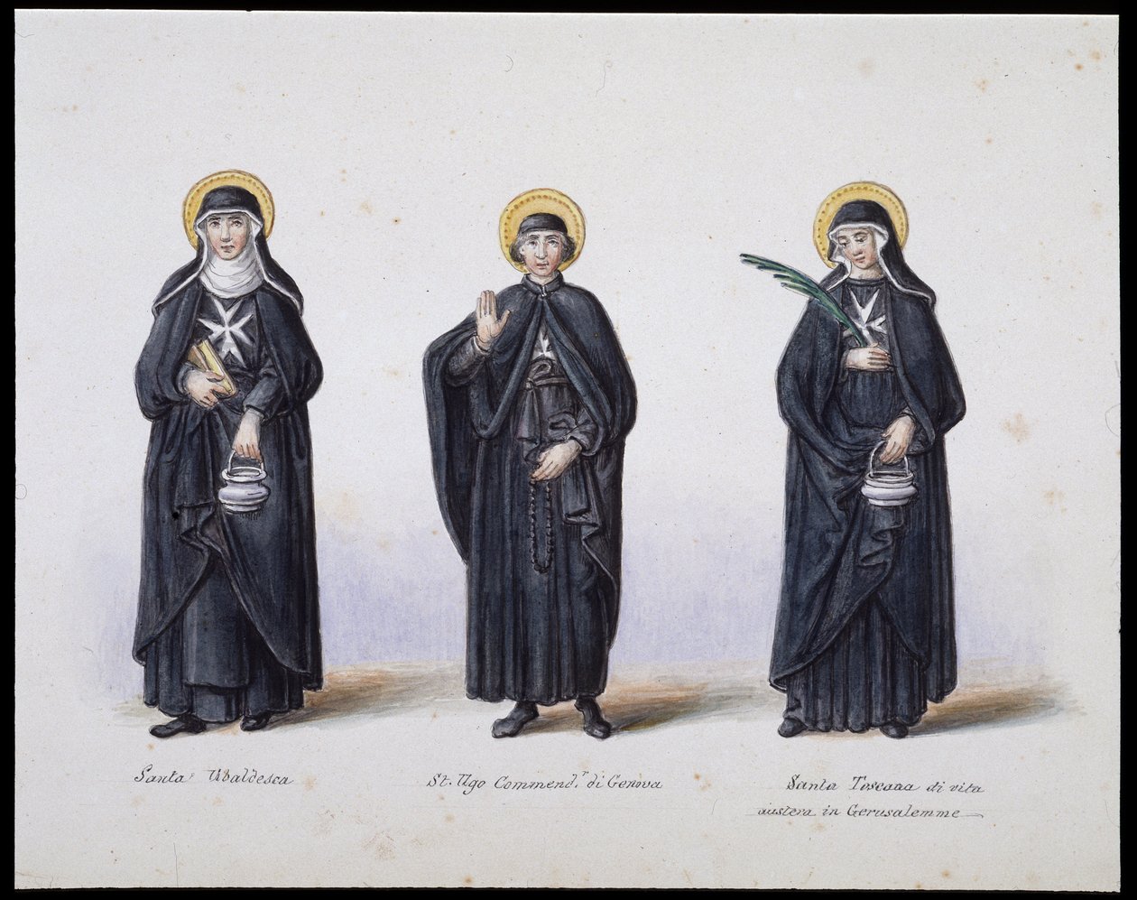 Kostiumy: 1. Santa Ubaldesca, 2. St Ugo di Genova, 3. Santa Toscana di Vita. sd. 19 wiek. autorstwa Unknown artist